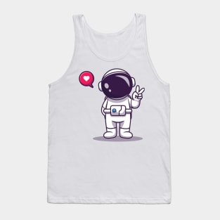 Cute Astronaut With Hand Peace Cartoon Tank Top